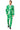 A person in a Suitmeister St Patricks Day Clovers green suit with white and light green shamrocks, complemented by a matching tie and white shirt. They are standing against a plain white background, wearing black shoes.